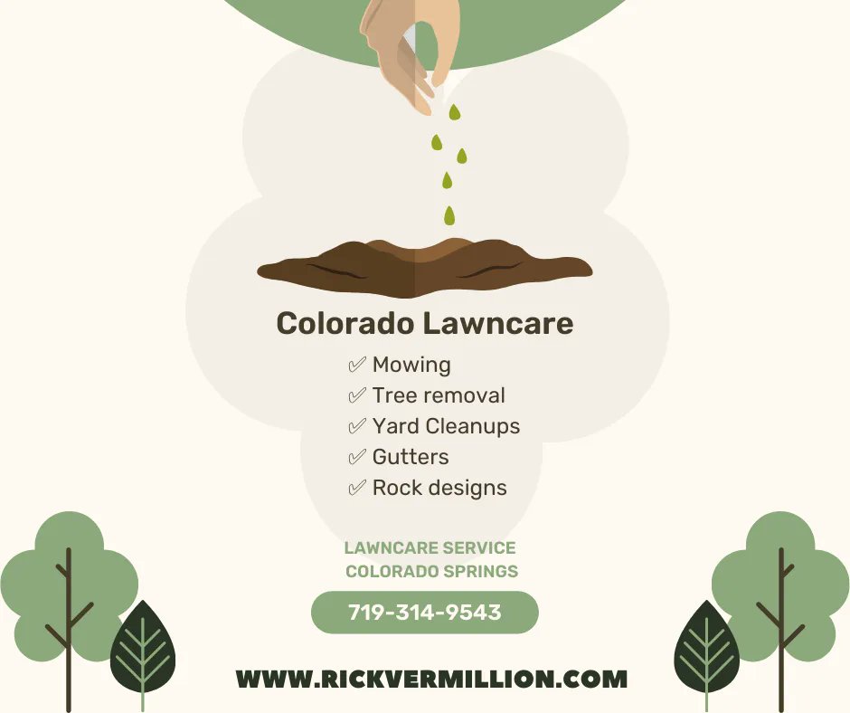 RickVernmillion's tweet photo. Contact Rick Vermillion &amp; his team of Landscaping Professionals for all your Colorado Springs commercial and residential landscaping needs!

✅ Mowing
✅ Tree removal 
✅ Yard Cleanups 
✅ Gutters 
✅ Rock designs
#lawn #colorado #lawncareservice #coloradolawn #coloradolawncare https://t.co/8lsNxkDdMP