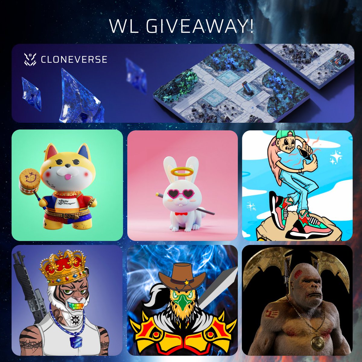 Cloneverse_NFT's tweet photo. Free MEGA #NFTGiveaway

🏆WL

@Cloneverse_NFT 
@shibacademy_nft 
@ninja_eagles
@cloudbunniess
@CryptoKongClub
@Crackheths
@GiftedTigersNFT
 
✅To enter:
1️⃣Follow all + @Cloneverse_NFT
2️⃣RT &amp; like &amp; tag friends

#NFTGiveaway #NFTcommunity https://t.co/gPkyMuFIGE