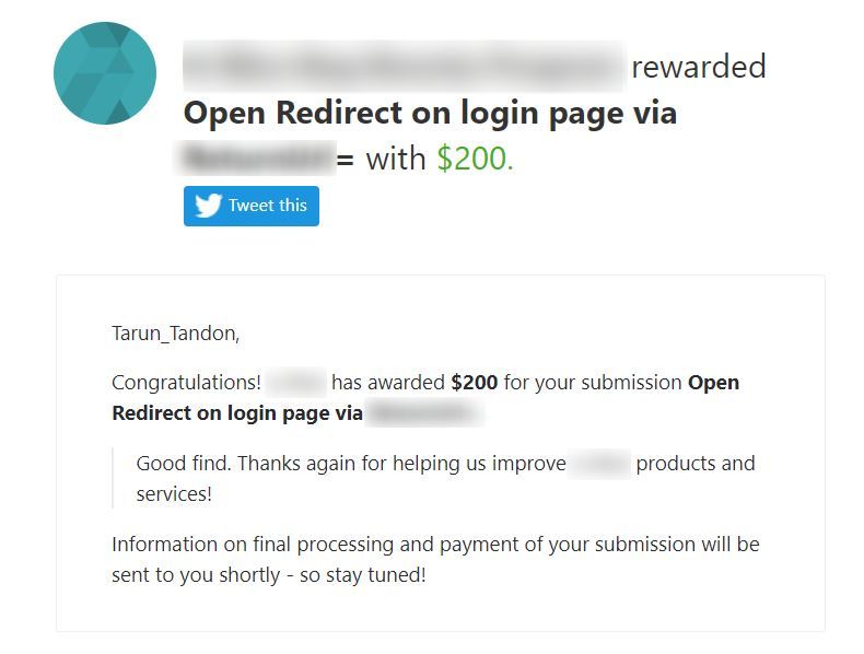 Finding open redirects has started to be fun because the hidden URLs help a lot to find this vulnerability! And the most interesting thing is when the param works on every field then!

#bugbountytips #ItTakesACrowd #bugbountytips 
Follow me on - medium.com/@Tarun_Tandon