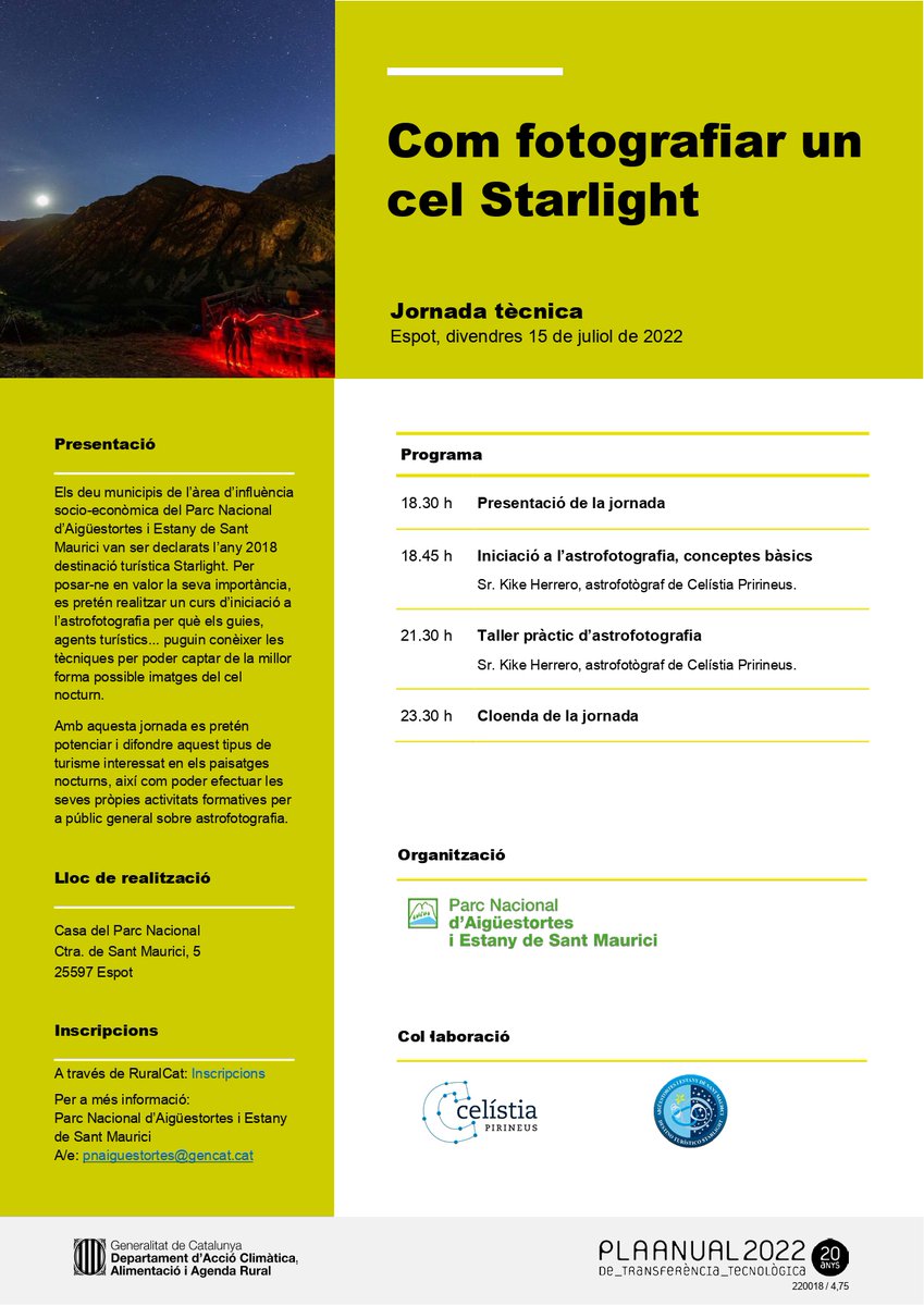 📌Jornada tècnica: "Com fotografiar un cel Starlight" #PATT2022

📅15/07/22
⌚️18.30 h
📍Espot

ow.ly/zmaA50JTHOv

<a href="/CelistiaP/">Celístia Pirineus</a>