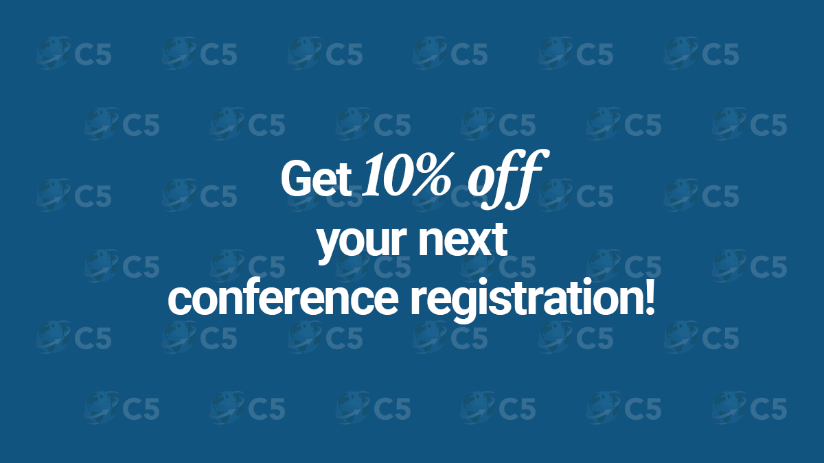 Don’t forget to follow us <a href="/C5_Conferences/">C5 Communications</a> and receive 10% off your next conference registration. Once you follow, DM us and we’ll send you a promo code to use on our site. Conditions apply.
