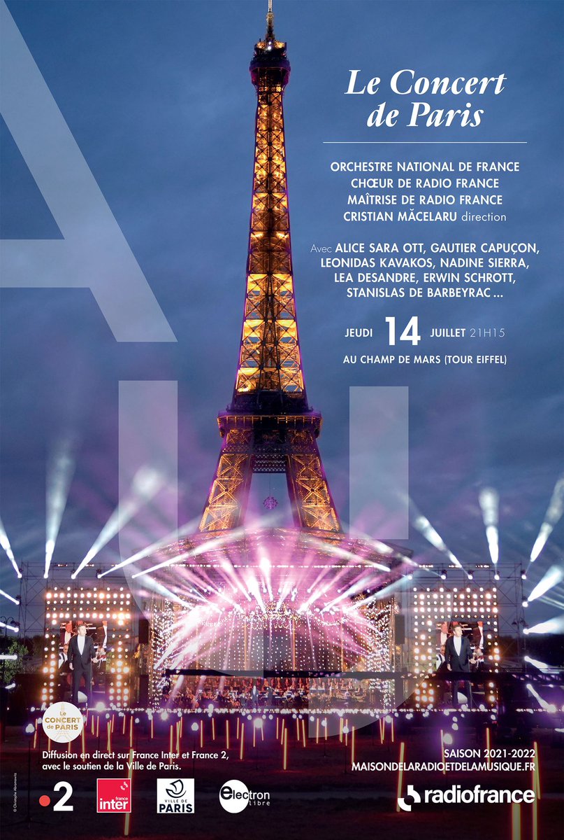 Radio France (@radiofrance) on Twitter photo ⏳J-2 avant le grand <a href="/ConcertdeParis/">Le Concert de Paris</a> au pied de la Tour Eiffel avec <a href="/nationaldefce/">Orchestre National de France</a> <a href="/MaitriseRF/">Maîtrise RF</a> et <a href="/ChoeurRF/">Choeur RF</a> sous la direction de <a href="/CristiMacelaru/">Cristian Macelaru</a>, suivi du traditionnel Feu d'artifice🎆
A suivre en direct dès 21h sur <a href="/franceinter/">France Inter</a> <a href="/annasigalevitch/">Anna Sigalevitch</a> et sur @France2tv <a href="/bernstephane/">Stéphane Bern</a> ⏳J-2 avant le grand <a href="/ConcertdeParis/">Le Concert de Paris</a> au pied de la Tour Eiffel avec <a href="/nationaldefce/">Orchestre National de France</a> <a href="/MaitriseRF/">Maîtrise RF</a> et <a href="/ChoeurRF/">Choeur RF</a> sous la direction de <a href="/CristiMacelaru/">Cristian Macelaru</a>, suivi du traditionnel Feu d'artifice🎆
A suivre en direct dès 21h sur <a href="/franceinter/">France Inter</a> <a href="/annasigalevitch/">Anna Sigalevitch</a> et sur @France2tv <a href="/bernstephane/">Stéphane Bern</a>