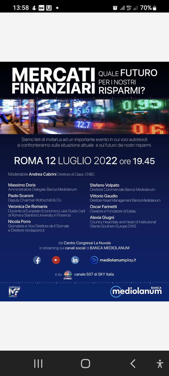 GiuseppeAnselmo's tweet photo. Questa sera ore 19:45, aggiornamento sulle strategie da adottare nei mercati finanziari con Massimo Doris https://t.co/pp5QiEqyum