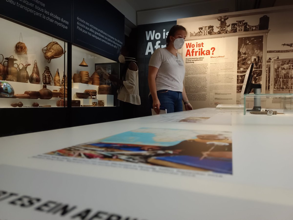HistoBlick's tweet photo. Namibian-German Summerschool at @LindenMuseum Day 2: visiting and debating the permanent exhibition "Where is Africa?" Students could identify objects and explain the context they are used in their community. Exciting conversation! @unam_na @uni_tue https://t.co/1PVPcBxjYM