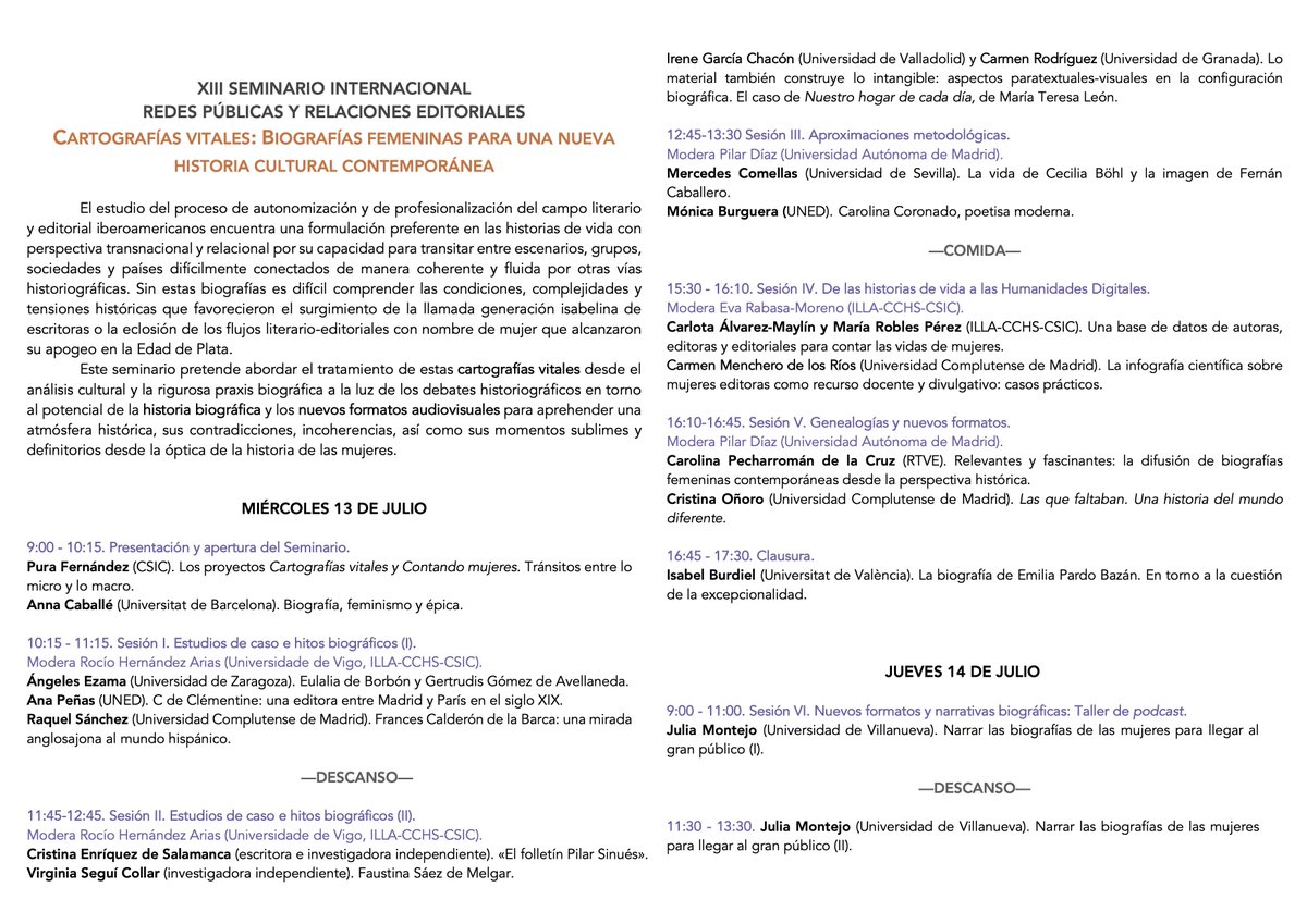 📚XIII SEMINARIO INTERNACIONAL: REDES PÚBLICAS Y RELACIONES EDITORIALES📚

📖Cartografías vitales: Biografías femeninas para una historia cultural contemporánea📖

📅13 y 14 de julio

📍<a href="/CSICdivulga/">CSIC Divulga</a>

<a href="/FBVMC/">(Anterior) Biblioteca Virtual Miguel de Cervantes</a> <a href="/CCHS_CSIC/">Ciencias Humanas y Sociales (CCHS - CSIC)</a> <a href="/SHARPorgNews/">SHARP News</a>