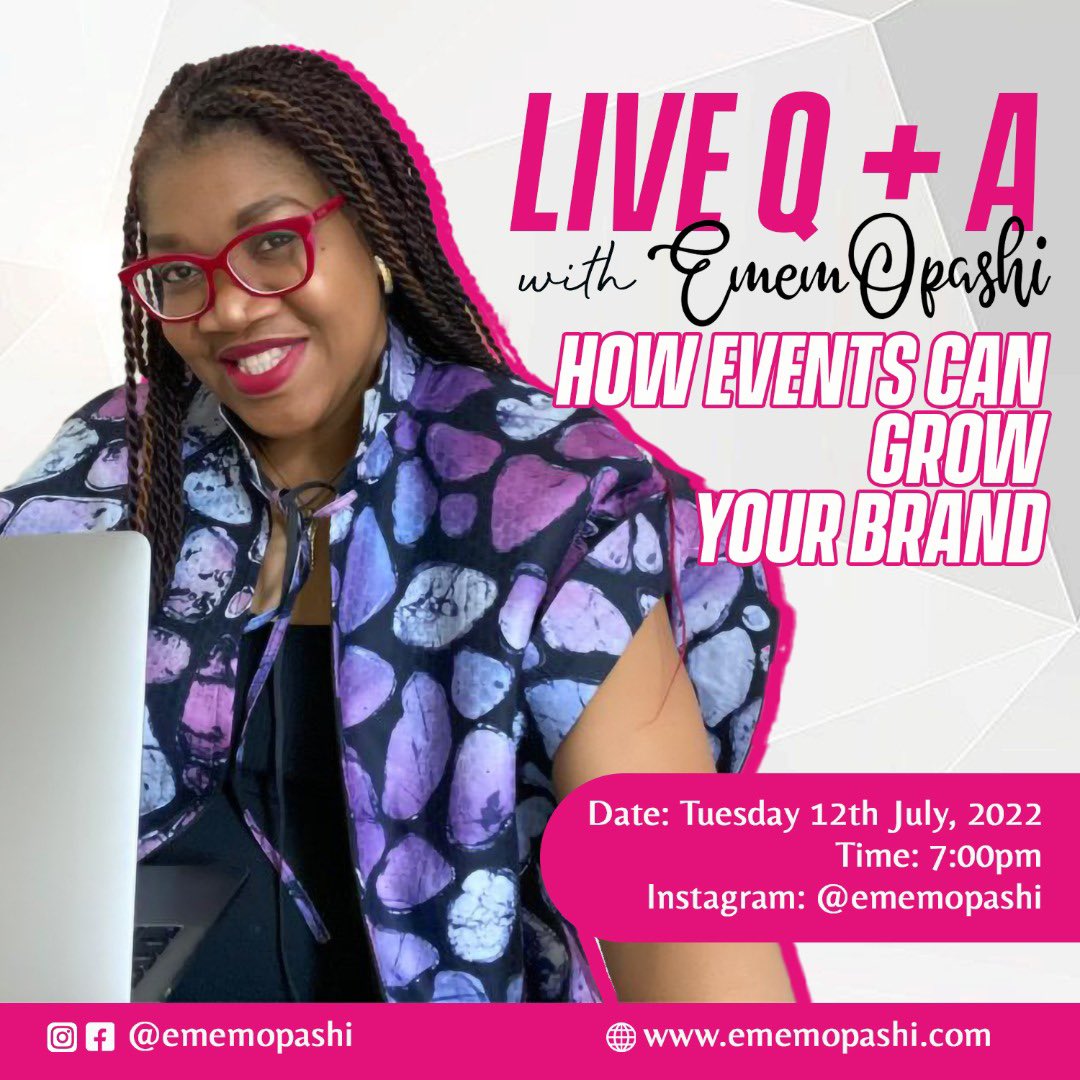 Will you be my guest tonight by 7:00pm please? Join me in this live interactive Q + A session where we get to talk about all things events. Send your questions ahead or bring them along for the live session- Instagram.com/ememopashi