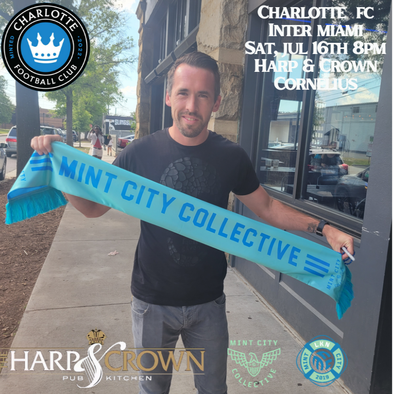 Come out to @theharpandcrown to watch <a href="/CharlotteFC/">Charlotte FC</a> take on <a href="/InterMiamiCF/">Inter Miami CF</a>
 on Saturday at 8:00pm!!!!  #ForTheCrown