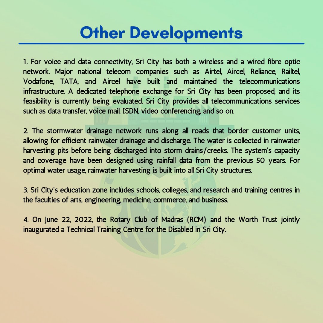 fic_srcc's tweet photo. This edition covers Sri City of Andhra Pradesh. Sri City is an Integrated Business City and is characterized by its strong industrial base, productive workforce, and excellent industrial relations.
Read on to know more!
#economicsdevelopment #economicsgrowth #andhra_pradesh https://t.co/PIShtG6A8k
