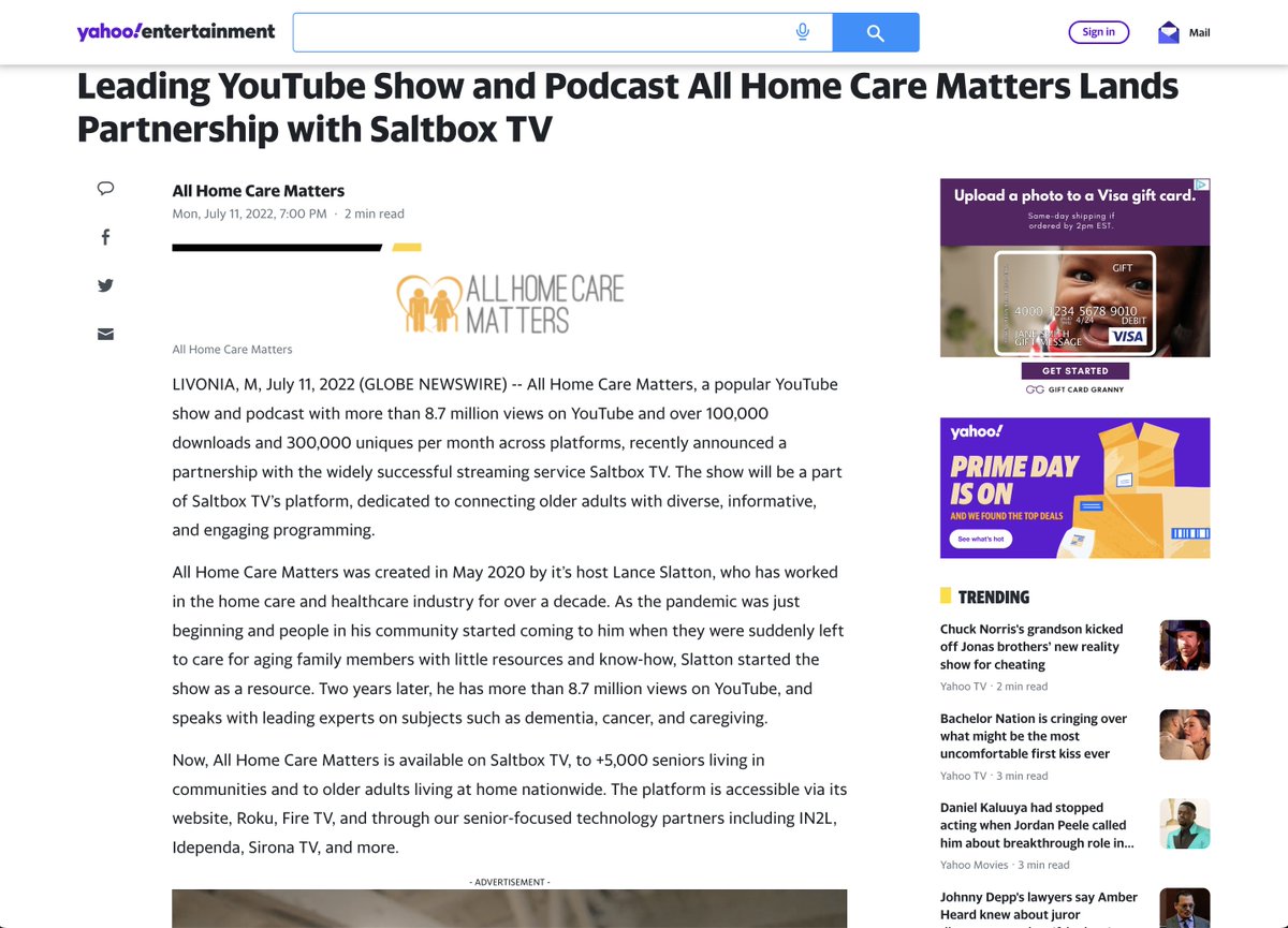 All Home Care Matters was honored to be featured on Yahoo News to share that the show will now be featured and available for streaming on Saltbox TV.

Full Article:
finance.yahoo.com/news/leading-y…

#yahoo #endalz #streaming #saltbox #movies #care #caregiver #caregiving #health #stopalz