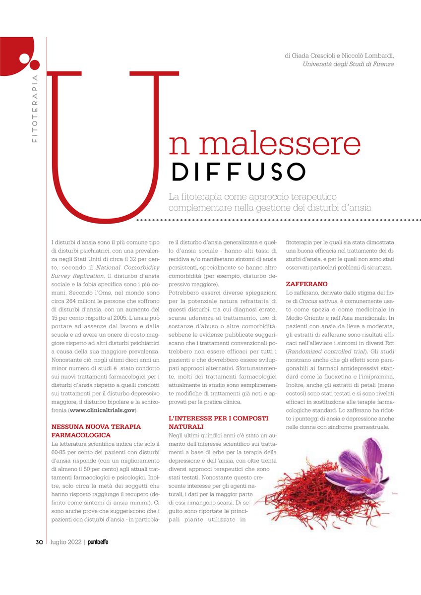 cucumba86's tweet photo. 🌿 La #fitoterapia come approccio #terapeutico #complementare nella gestione dei #disturbi d'#ansia
a cura di Giada Crescioli e Niccolò Lombardi
PUNTOEFFE n. 10/22 https://t.co/x26h7bpnhn