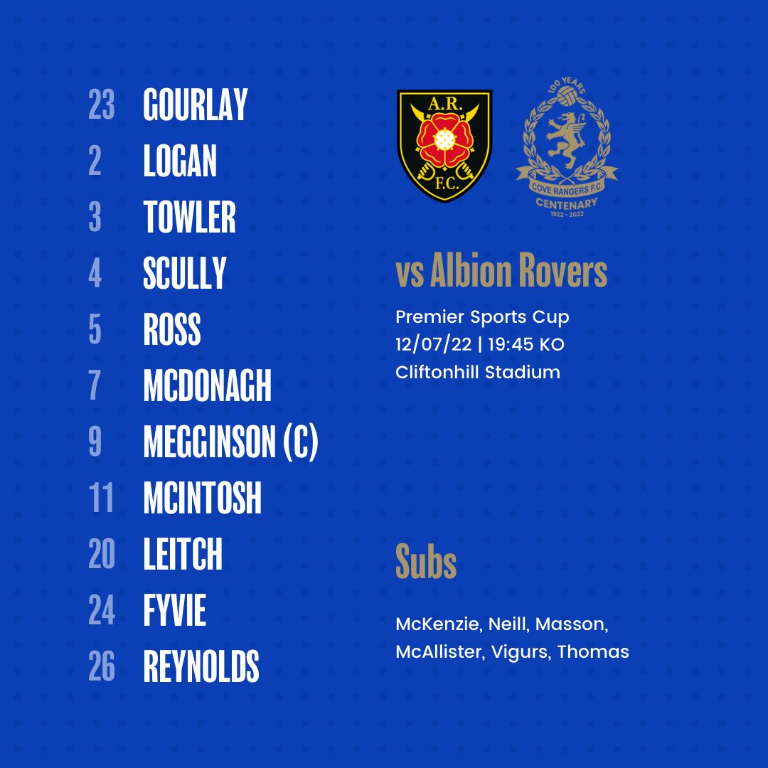 CoveRangersFC's tweet photo. 🔵 Here is your first CRFC line up of the competitive season to face @albionrovers 

#CRFCLive https://t.co/lfSCURYyqI
