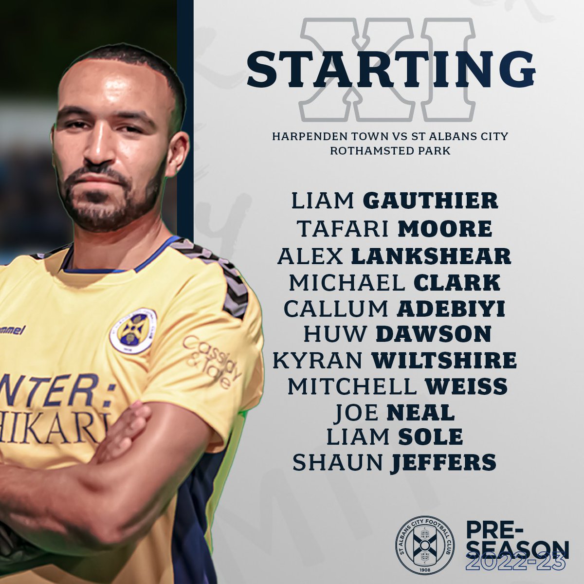 👤 STARTING XI 👉 Here's how we line-up to face @Harpenden_Town to kick off our pre-season #SACFC 😇