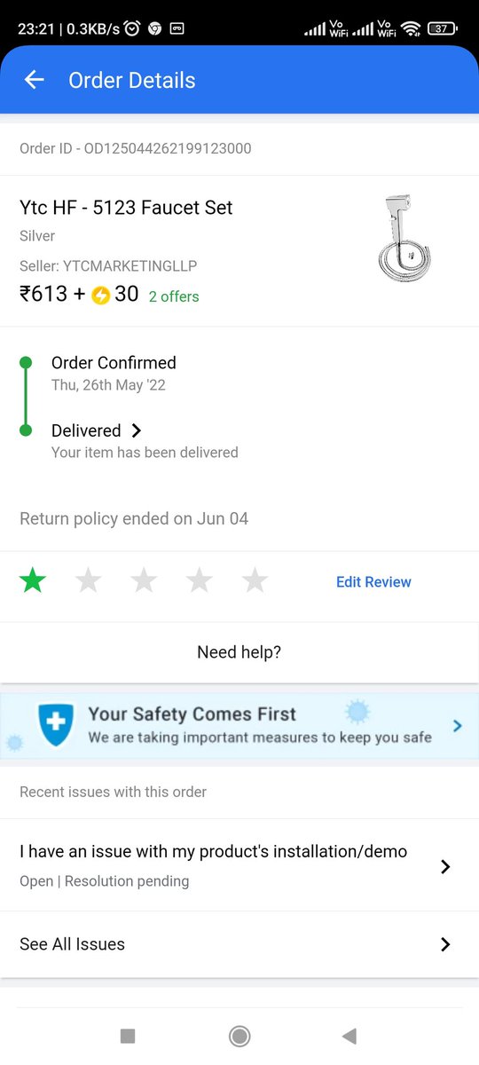 vaibhavrtandon's tweet photo. @Flipkart disappointed with what low quality products are being sold on #flipkart platform. This product did not even lasted a month. The customer care team says, they can't do anything. Disappointed. Look into this @consumercourtt @jagograhakjago @flipkartsupport @timesofindia https://t.co/4McWyeO3DA