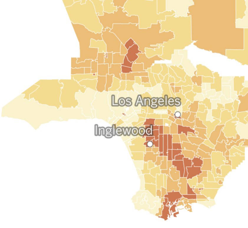 🥵 🗺 New mapping tool by <a href="/UCLA_csolutions/">UCLA Center for Healthy Climate Solutions</a> shows the LA zip codes with the most heat-related emergency room visits during high temp periods 
-South LA, the harbor area and the Northeast Valley are the most affected