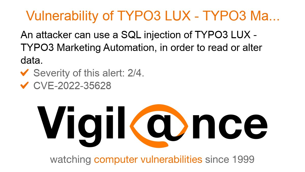 vigilance_en on Twitter "Vigilnce Vulnerability of TYPO3 LUX TYPO3