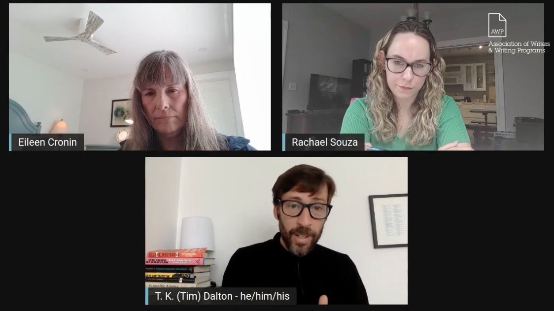 awpwriter's tweet photo. Just in time for Disability Pride Month—Virtual AWP presents @CroninMermaid in conversation with two of her past mentees: @RachaelSouza2 and T.K. Dalton. Premiering Thursday at 6:00 p.m. ET. https://t.co/HdAFQvUk6R https://t.co/lLRZ2GROX7