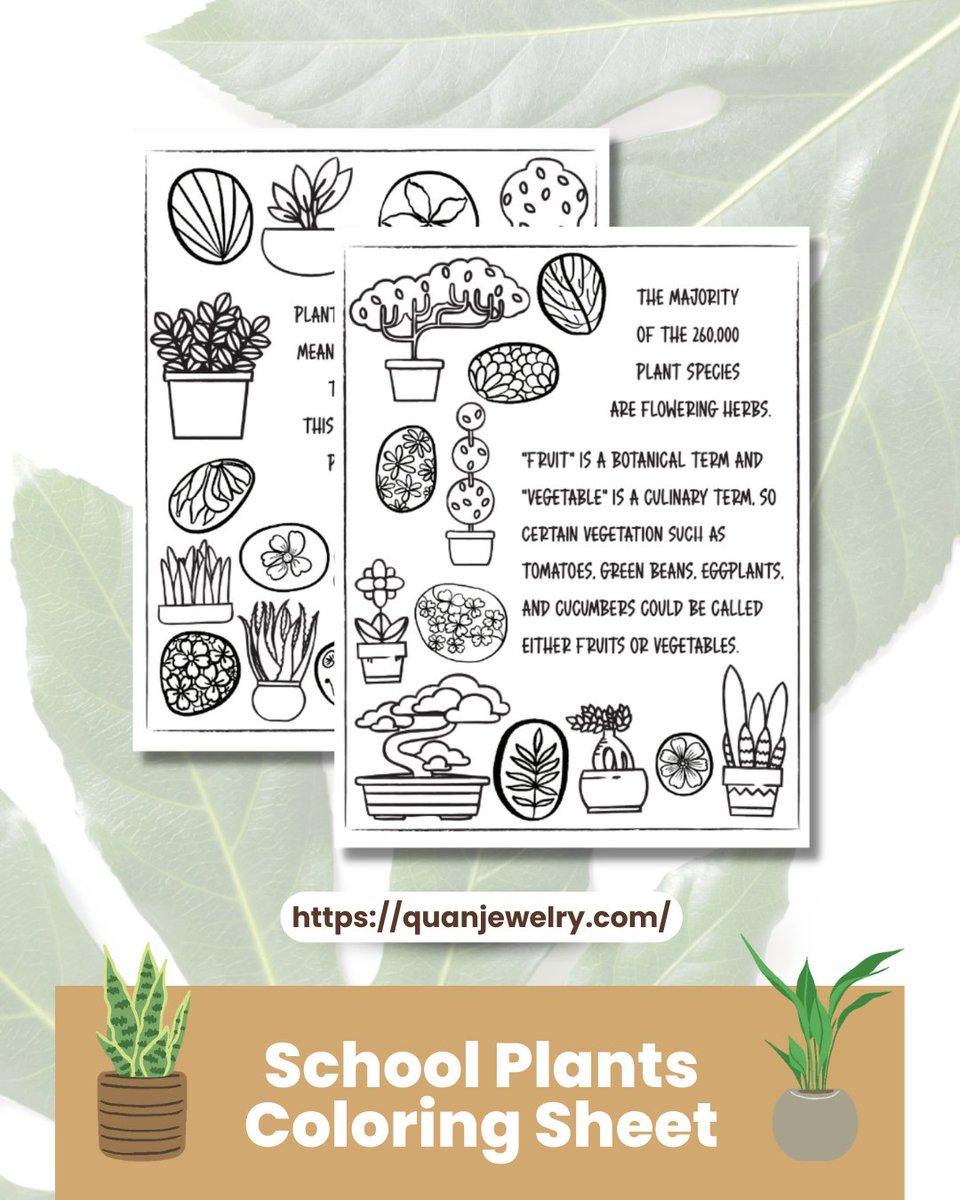 Your student will undoubtedly appreciate coloring these Plants with Fun Facts Coloring Activity Sheets!

Go ahead and get them for FREE at quanjewelry.com/products/free-…

#quanjewelry #backtoschool #schoolprintables #school #printables #freeprintables #design #designprints #print