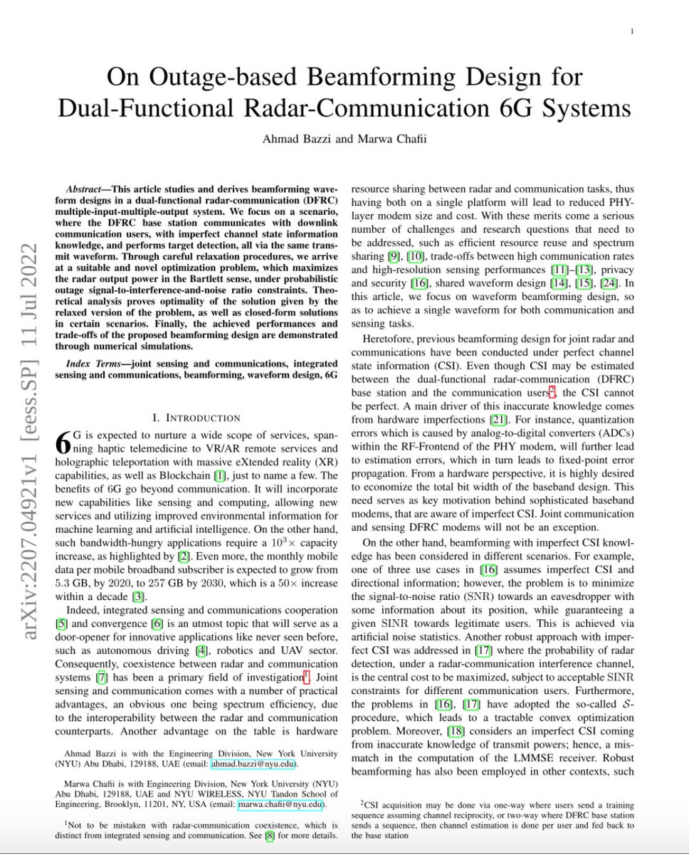 drahmadbazzi's tweet photo. Our work on outage-based beamforming for DFRC 6G systems is now on arXiv.

Link https://t.co/qC4aNUR5AB 

#wirelesscommunication #6g #5g #signalprocessing #wireless #arXiv https://t.co/sAxcBRPFZH