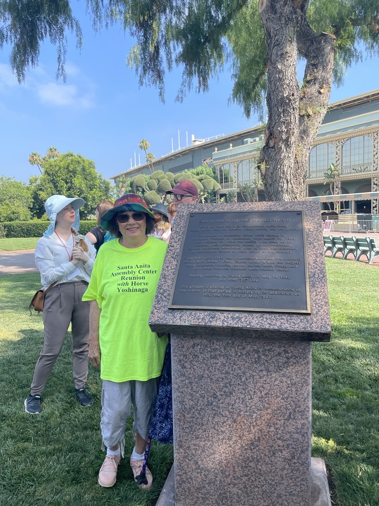 Pr0fCarter's tweet photo. At Santa Anita Race Track, which was used to incarcerate Japanese American families for seven months while the concentration camps were built. With @juneaberk, who was 10 at the time. #NEHWhyHere @NEH_Education  @edsitement
@JACL_National https://t.co/1uBQJ1wY3C