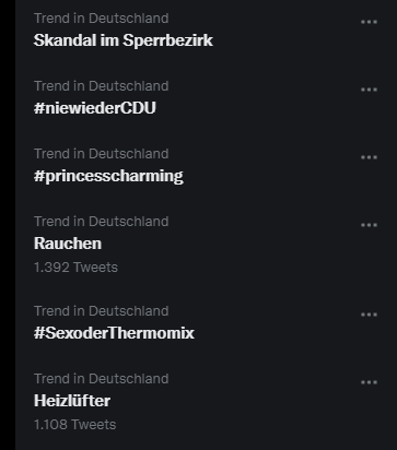 patrickkulhei's tweet photo. Was für ein Skandal im Sperrbezirk: wir wollen alle #niewiederCDU wählen, weil die nicht #princesscharming gucken oder Rauchen. Da fragt man sich doch: #SexoderThermomix? Oder brauchen wir noch bei dem Wetter Heizlüfter? #TrendStory https://t.co/nV4iRfDF2k