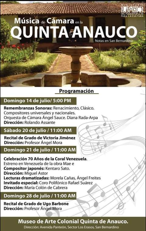 Nuestros conciertos en el Museo de Arte Colonial Quinta de Anauco. Notas en San Bernardino. Un espacio para la Música de Cámara. 2013