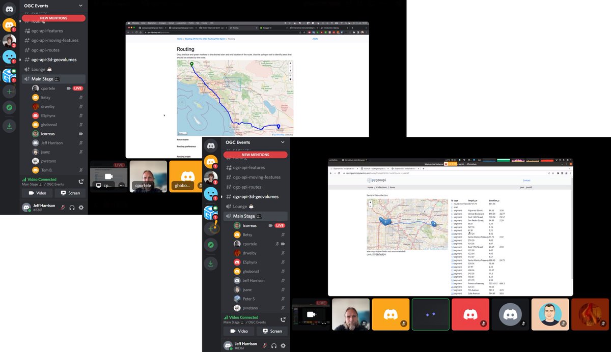 JeffHarrison's tweet photo. Checking out implementations of OGC API - Routes in ldproxy and pygeoapi at today's Code Sprint.. Nice! #mapping #geospatial @opengeospatial https://t.co/68yVmBGhIt