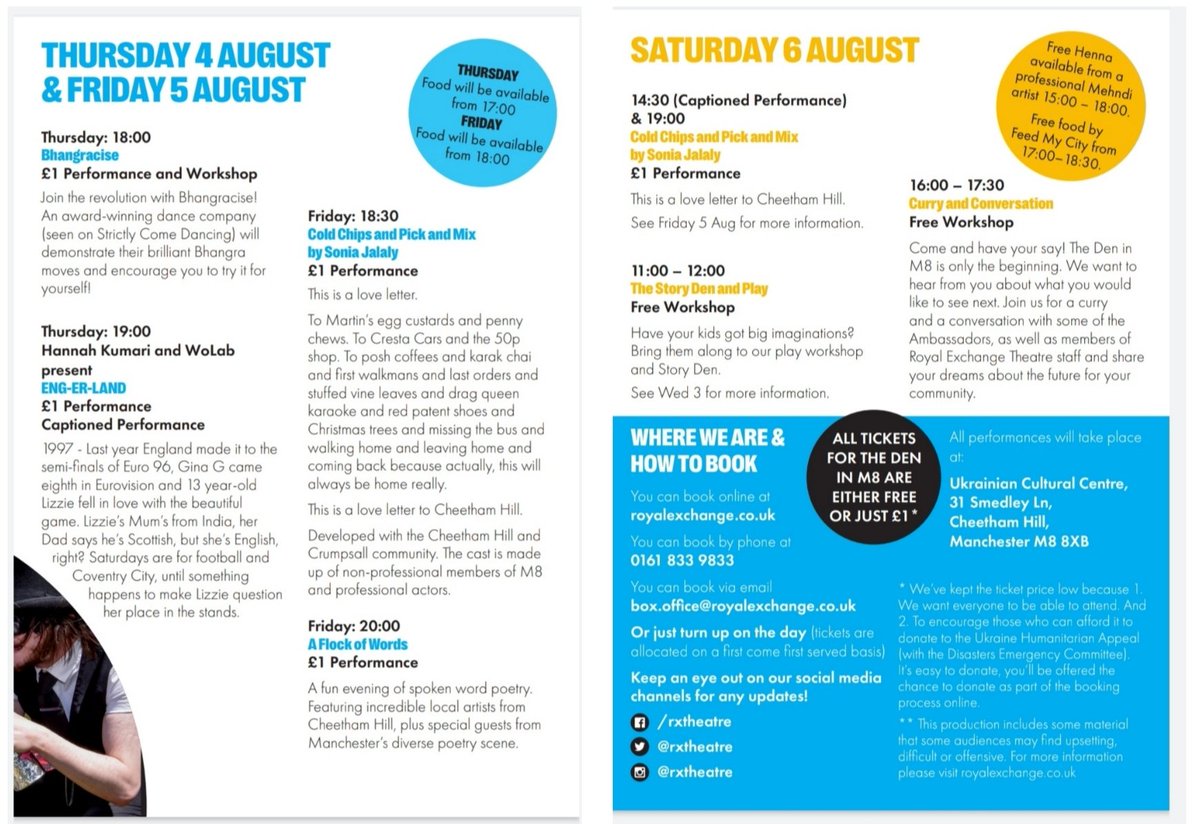 Here is the full program for #TheDen @rxtheatre coming to Manchester 8 Full of exciting things to enjoy for all the family 🎉🎉 Get booking your tickets!!! We don't want anyone to be disappointed 😊