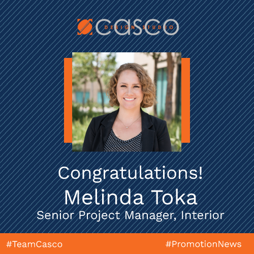 cascocontllc's tweet photo. Congrats to the amazing Melinda Toka, who has been promoted to Senior Project Manager, Interior at Casco Design Studio. A valued team member since 2017, Melinda is passionate about creating dynamic and practical solutions that meet the needs of our clients. #TeamCasco https://t.co/nTYjW5IE0y