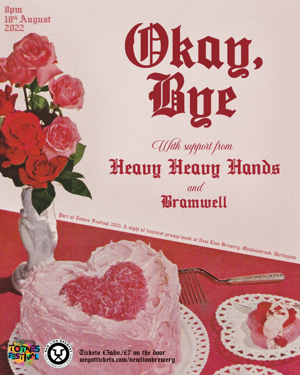 So excited to announce we’ll be headlining this show at <a href="/NewLionBrewery/">New Lion Brewery</a> taproom as part of <a href="/totnesfest/">Totnes Festival</a> in August following our tour! 🍰🌹🎂♥️

wegottickets.com/event/552364fb… <a href="/l/">I have but one letter. It is L</a>