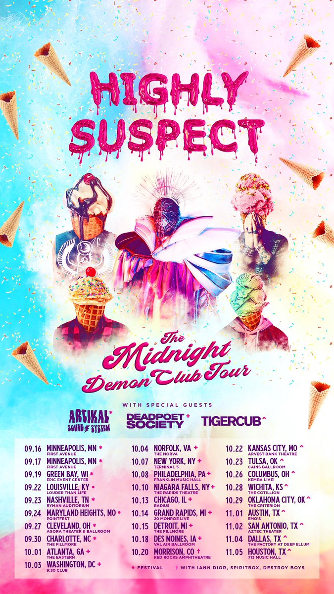 WeAreDPS's tweet photo. ok going on a dream tour w @Highly_Suspect this fall. 10 shows from DC to IA. more news coming soon too maybe possibly 🤔 https://t.co/huwIfMIzlK