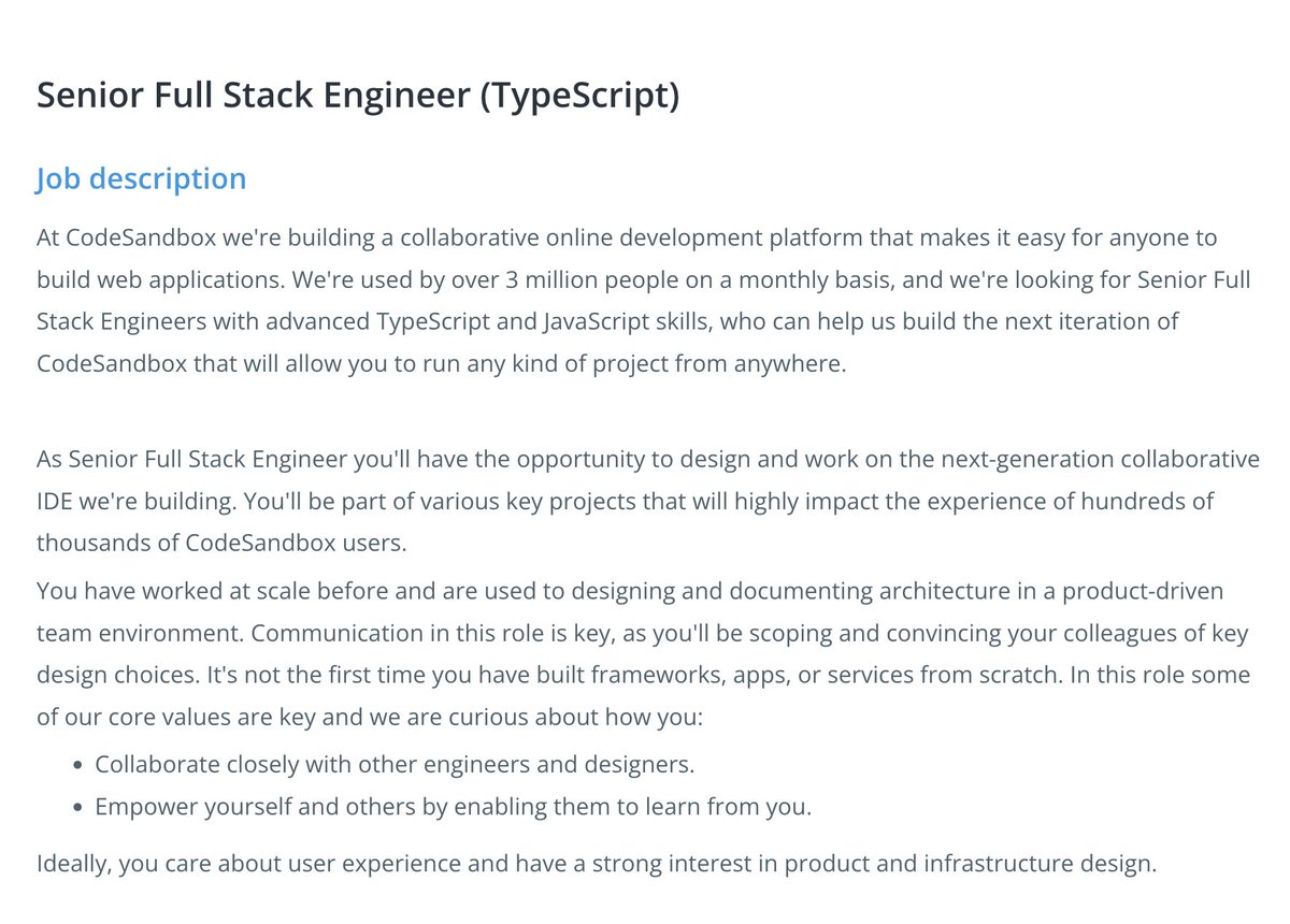 RemoteCampHQ's tweet photo. As Sr. Full Stack Engineer (TypeScript) you'll have the opportunity to design and work on the next-generation collaborative IDE we're building. @codesandbox

#remotejobs #remotework #remotejob #remoteworking #remotecamp

https://t.co/Uv3EBBvlwR https://t.co/AnLI4fTyfz