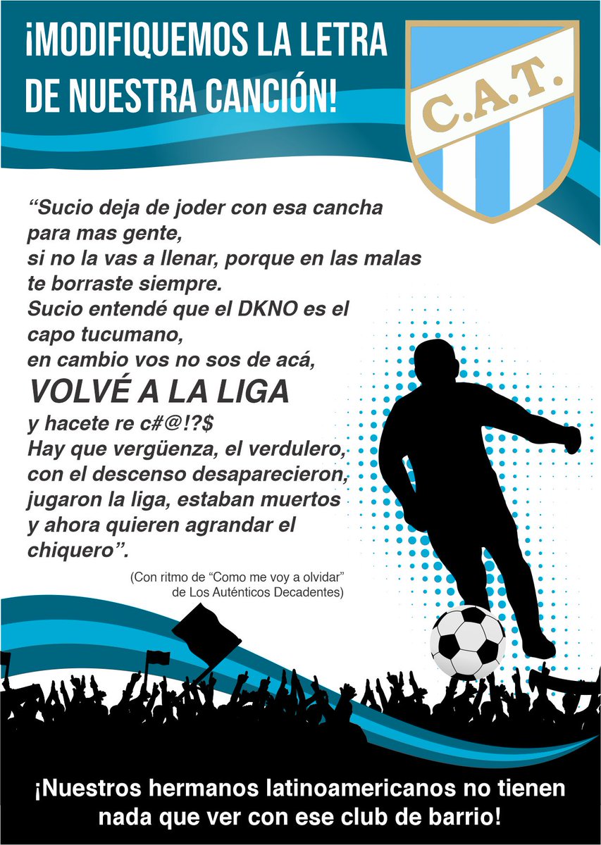 rulo_moreno's tweet photo. Hasta que en el próximo partido no la cantemos así, no paremos! @ATOficial #dkno #AtléticoTucumán https://t.co/yEYejrNHNE