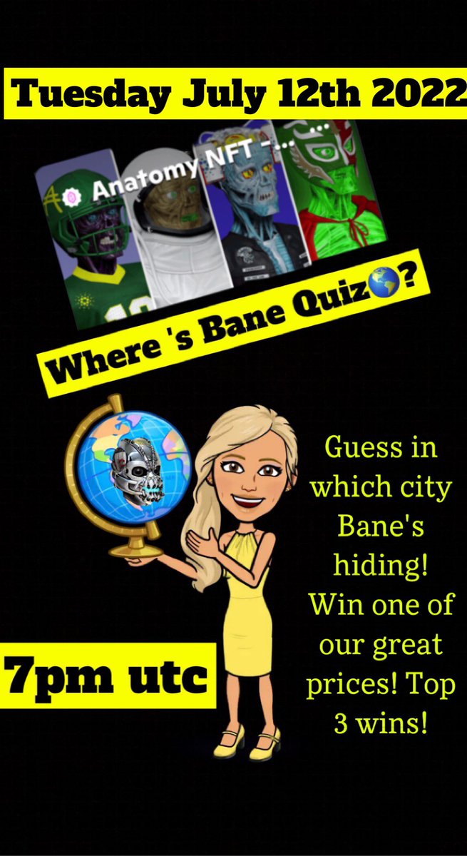 🚨Reminder! @7p UTC @Anatomy_NFT will be hosting a quiz game on our Discord discord.gg/anatomy-nft There will be prizes for the top 3 winners. Please join us! #WeAreHereToStay #ShowYourAnatomy #TheCommunityTakover