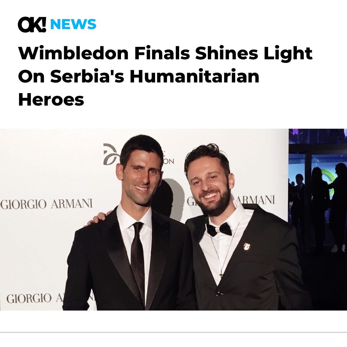 FilipFilipi's tweet photo. Thank you to @OK_Magazine for a rare positive story about #Serbia in English media: https://t.co/V51LKckKem
@28Jun @novakfoundation 

#Wimbledon #humanitarian #GivingTuesday https://t.co/0ebFIstK4F