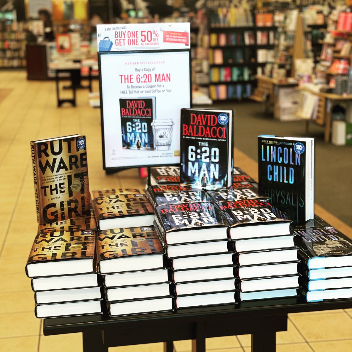 We have some exciting new releases today! Ruth Ware, Lincoln Child, and David Baldacci! Plus, with the purchase of “The 6:20 Man,” enjoy a free tall coffee or tea! #newreleasetuesday #newbooks
