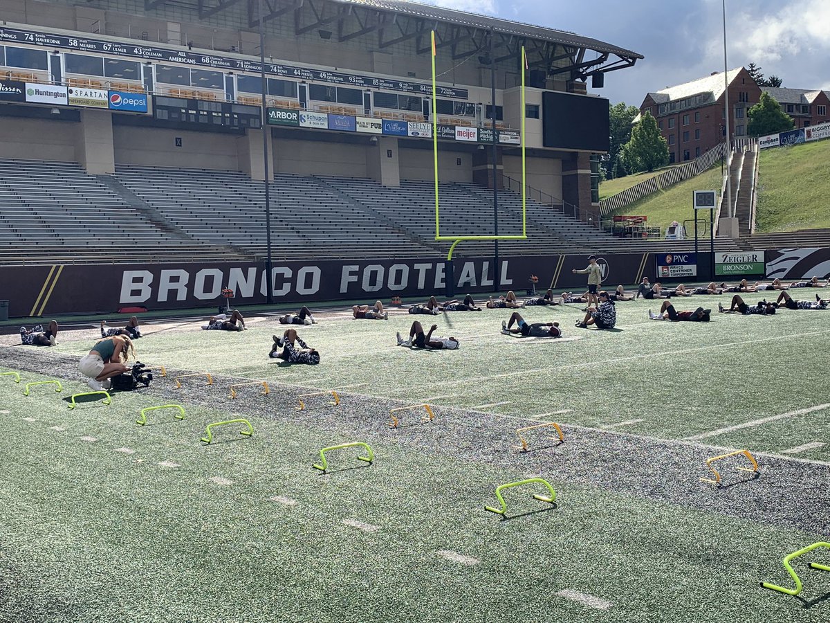 WMU_Football's tweet image. We’ve got @WOODTV in the house today! Look for a feature on our summer workout soon!