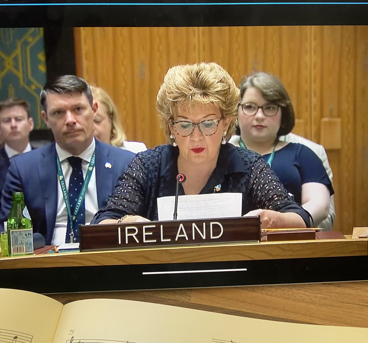 TaraErraught's tweet photo. Personal post: There are no words to explain how proud we are of @AoifeErraught ☘️ watching @UNWebTV and seeing Aoife sitting with the @irishmissionun team, pen holders on an incredibly important resolution, that today was passed! Congratulations to the entire team. ☘️☘️☘️☘️ https://t.co/mWtLhtvJvx