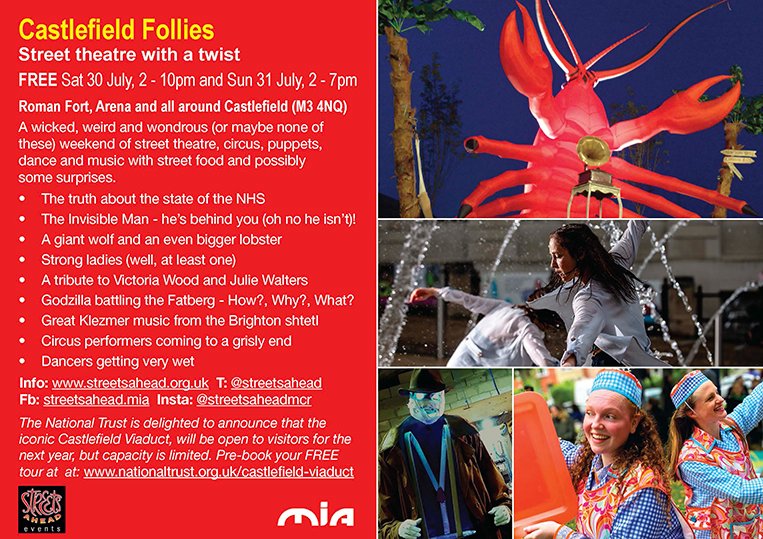 streetsahead's tweet image. Castlefield Follies is less than 3 weeks away! Which act are YOU most excited to see?! We're honestly curious what this giant lobster is all about...