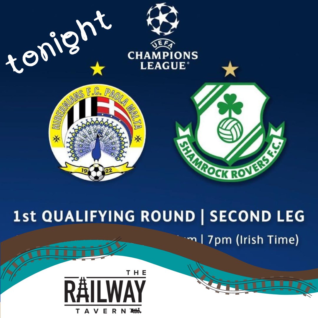 RailwayArklow's tweet photo. Champions League tonight - Hibernians  Vs Shamrock Rovers - 7pm the ⚽
Shamrock Rovers begin their journey in the champions league tonight, away to Hibernians.
Call down and grab a pint, this is a huge game for Shamrock Rovers ☘️

#championsleague #shamrockrovers #roversineurope https://t.co/ak2js6YJ2S