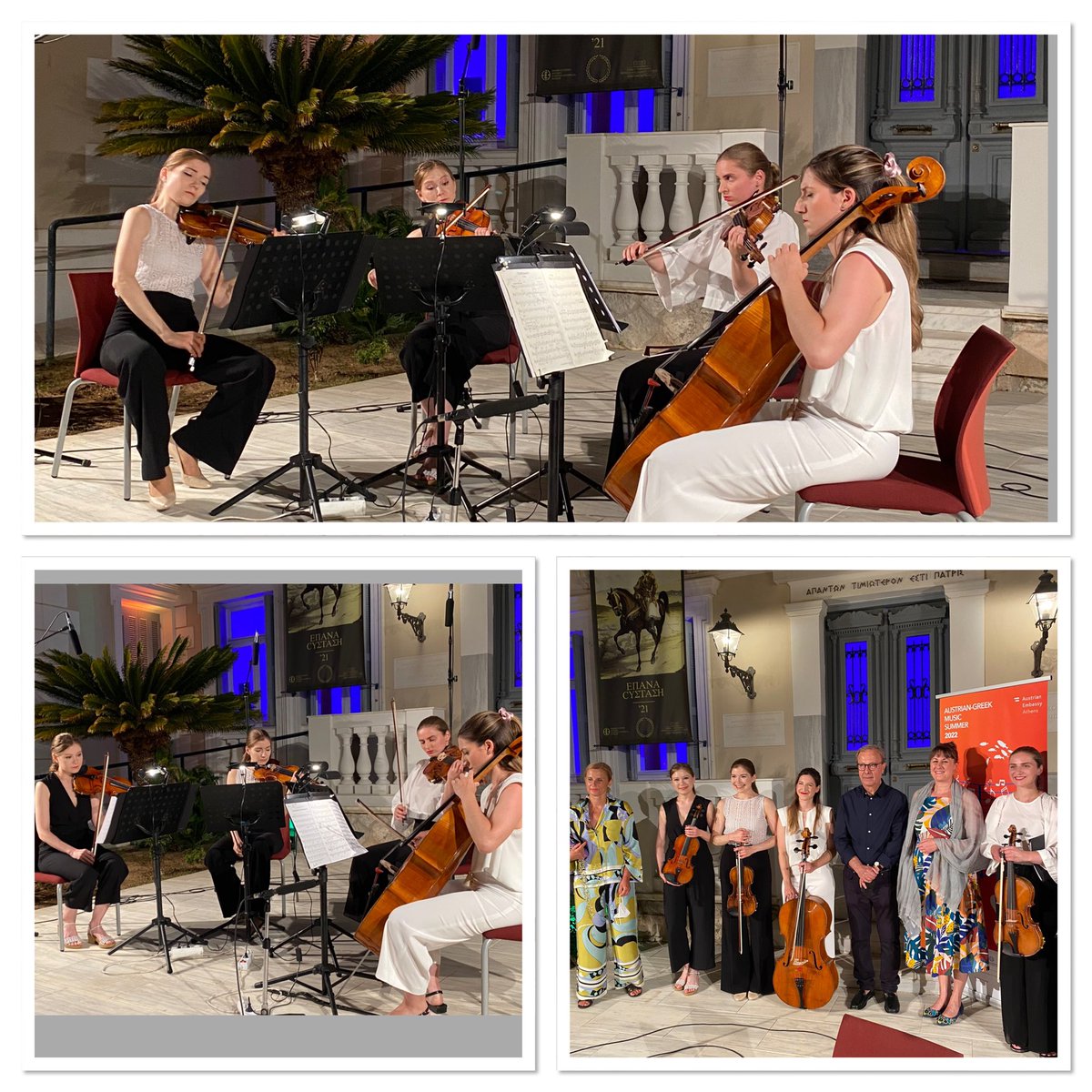 Martina_hermann's tweet photo. Very happy that Austrian #NASOM formation #SeliniQuartett finally made it to #Greece this year after we had to reschedule twice because of Covid. The audience at #Napflio music festival listened to a well curated selection of Shostakovich, Hugo Wolf and Mendelssohn - Hensel! https://t.co/OoAFEAEY0c