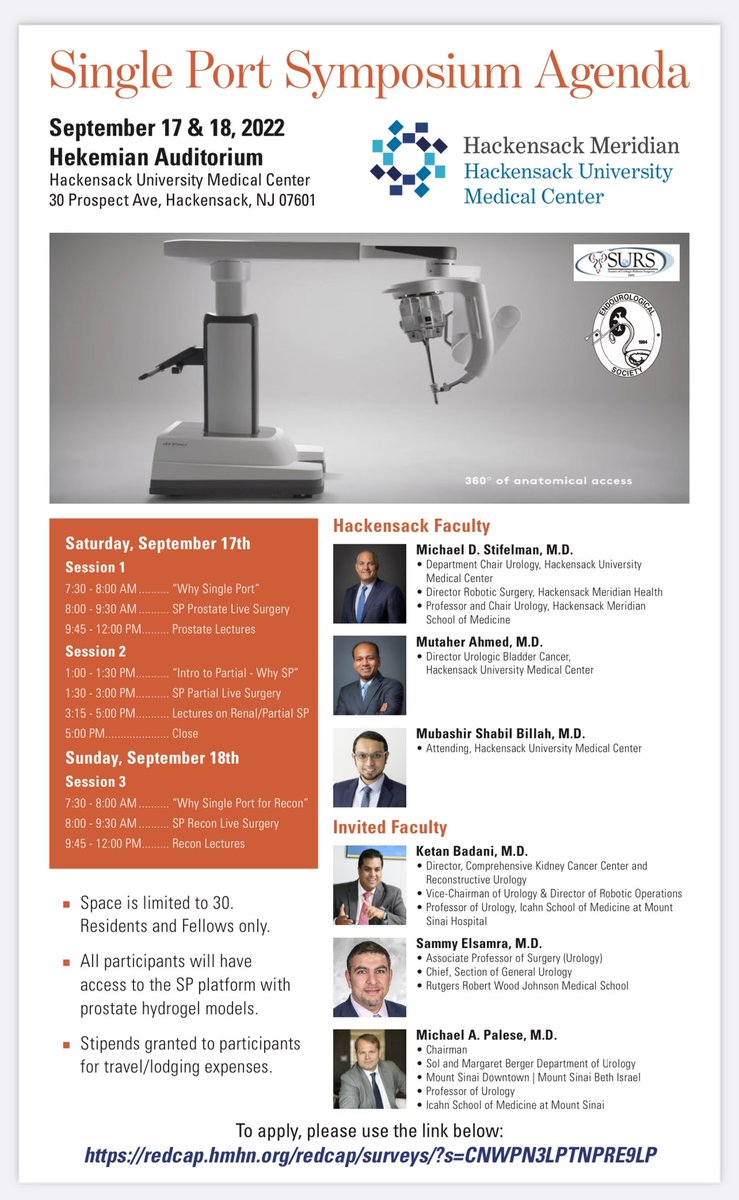 mdstifelman's tweet photo. Calling all residents/fellows/urology program directors!! Great free 2 day course - SP robotics. Live surgery, travel stipend, hang with urologists that are using SP regularly. Sponsored with  @Endo_Society and @SocietySURS. See flyer below and link  to apply. Space limited https://t.co/zxPb51QBBI