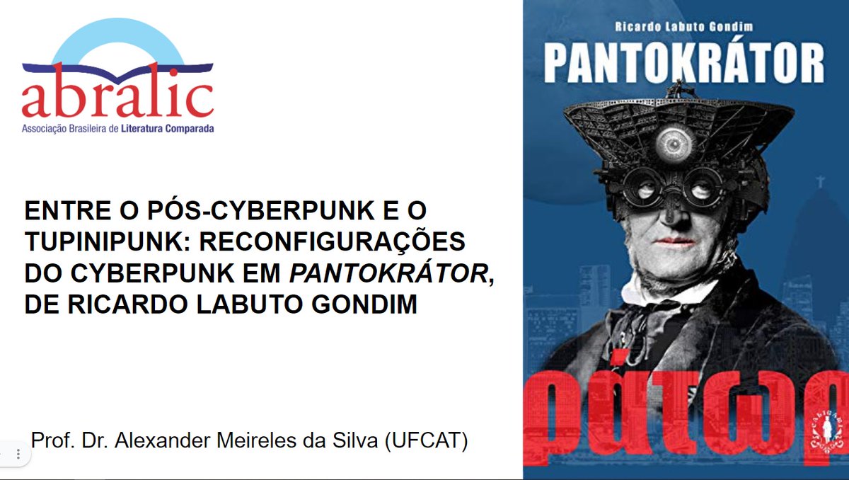 fantasticursos1's tweet photo. Hoje foi dia de falar de Ficção Científica brasileira e, mais especificamente, de PANTOKRÁTOR, de Ricardo Labuto Gondim, publicado pela @EditoraCaligari, no simpósio da ABRALIC.
Após o evento as falas serão disponibilizadas no canal do YouTube da associação. https://t.co/5VxqgyBE2u