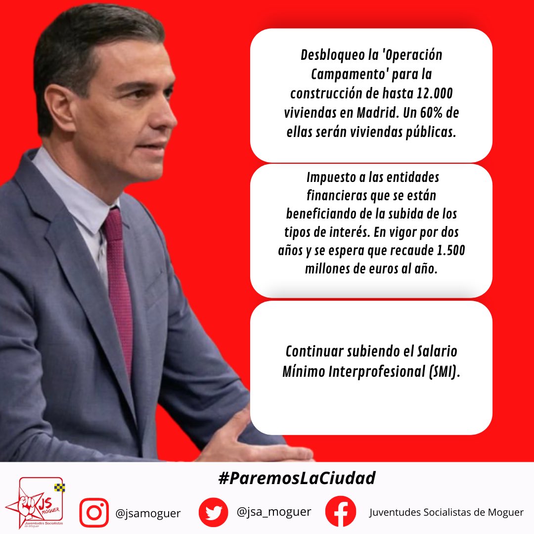 JSA_Moguer's tweet photo. LAS 15 MEDIDAS PARA PALIAR LA INFLACIÓN DE PEDRO SÁNCHEZ.

🌹 En el día de hoy, el Presidente del Gobierno de España, Pedro Sánchez, ha dado a conocer las 15 medidas con las que pretende hacer frente a la inflación, así como ayudar a los jóvenes y a las familias españolas. https://t.co/qyhsoHJOXg