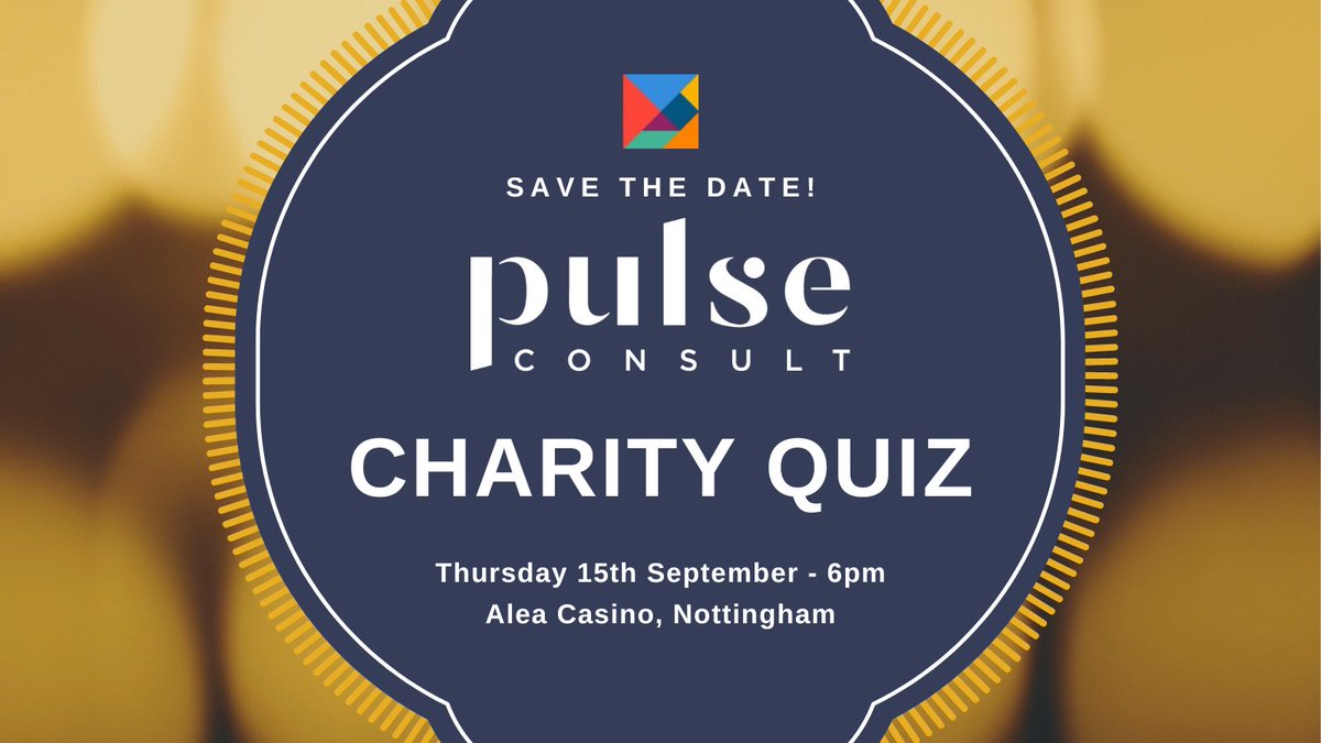 Save the date! Our annual Pulse Charity Quiz will be re-launched this year at Alea Casino on 15.09.22

We will be looking for teams of 5 to participate! Further details on how to book tickets to follow...
#pulsecharityquiz #pulsequiz2022