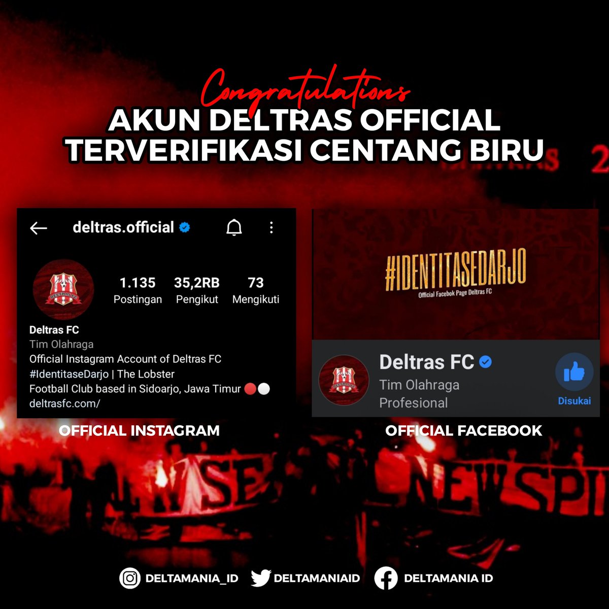 DeltamaniaId's tweet photo. Selamat kepada tim kebanggaan kami @Deltras_FC yang sudah terverifikasi centang biru☑️
Semakin Profesional, Sukses menjelang liga 2 bergulir, dan Jaya Raya selalu Team!!♥️
#IdentitaseDarjo #deltrasisback #deltrasofficial #deltamania_id #thelobster https://t.co/4HFvuTifeo