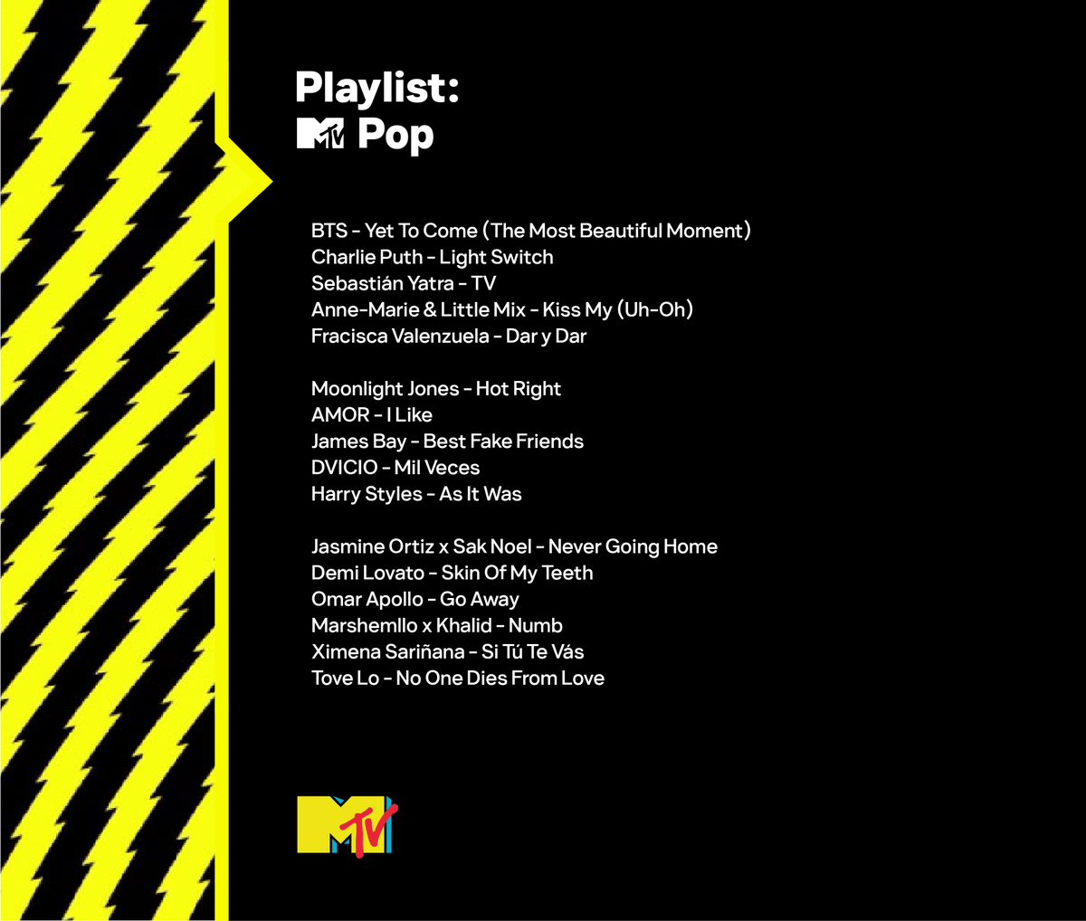 manucarrera_m's tweet photo. Esto fue lo que sonó en "Playlist: MTV PoP" (12/Julio/2022)

@MTVLA #MTVPlaylist #MTVPop https://t.co/r6SRn3Qb7q