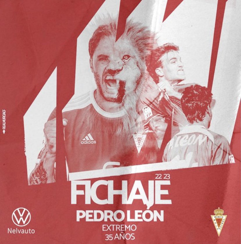 El Real Murcia C.F. hace oficial la incorporación de Pedro León como jugador de la primera plantilla para la temporada 2022/2023.

El futbolista muleño se convierte en la nueva incorporación llegando procedente del CF Fuenlabrada. ¡Mucha suerte!