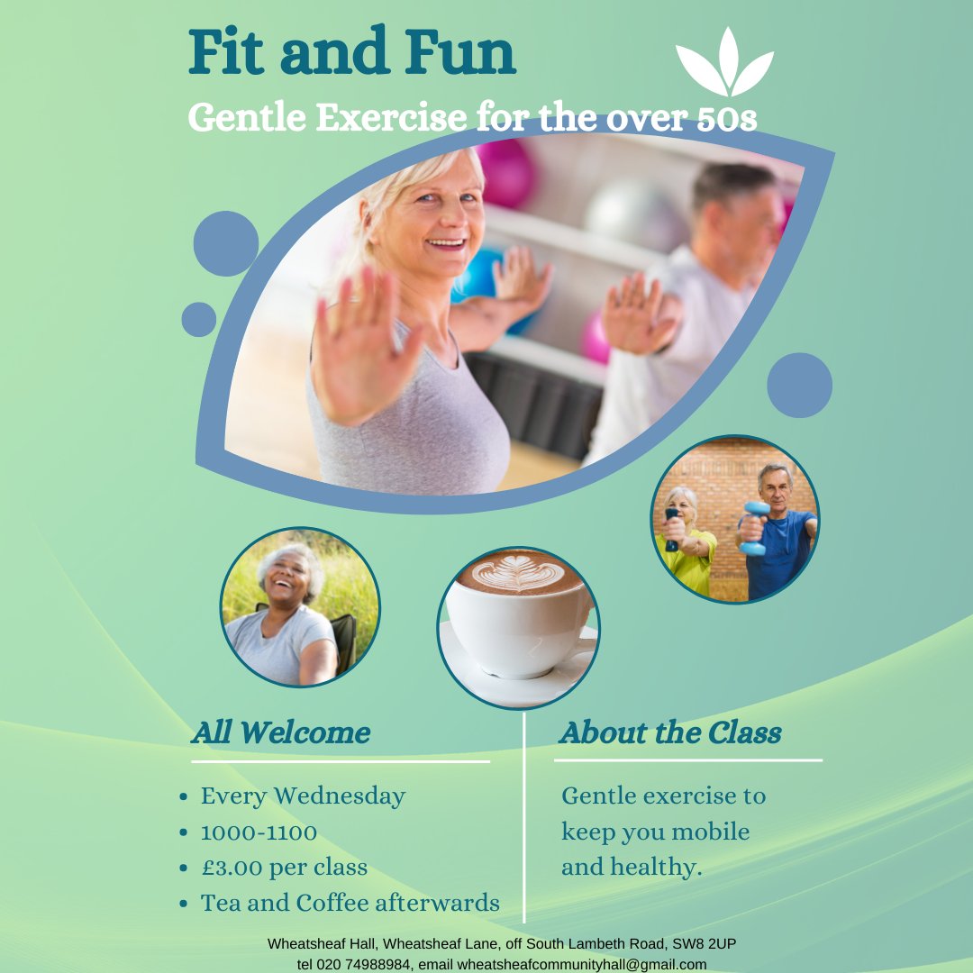 We are happy that Fit and Fun has resumed at Wheatsheaf! Every Wednesday 1000-1130. Friendly fitness class followed by social cuppa. No need to book - £3.00 on door. 
#fitness #Vauxhall