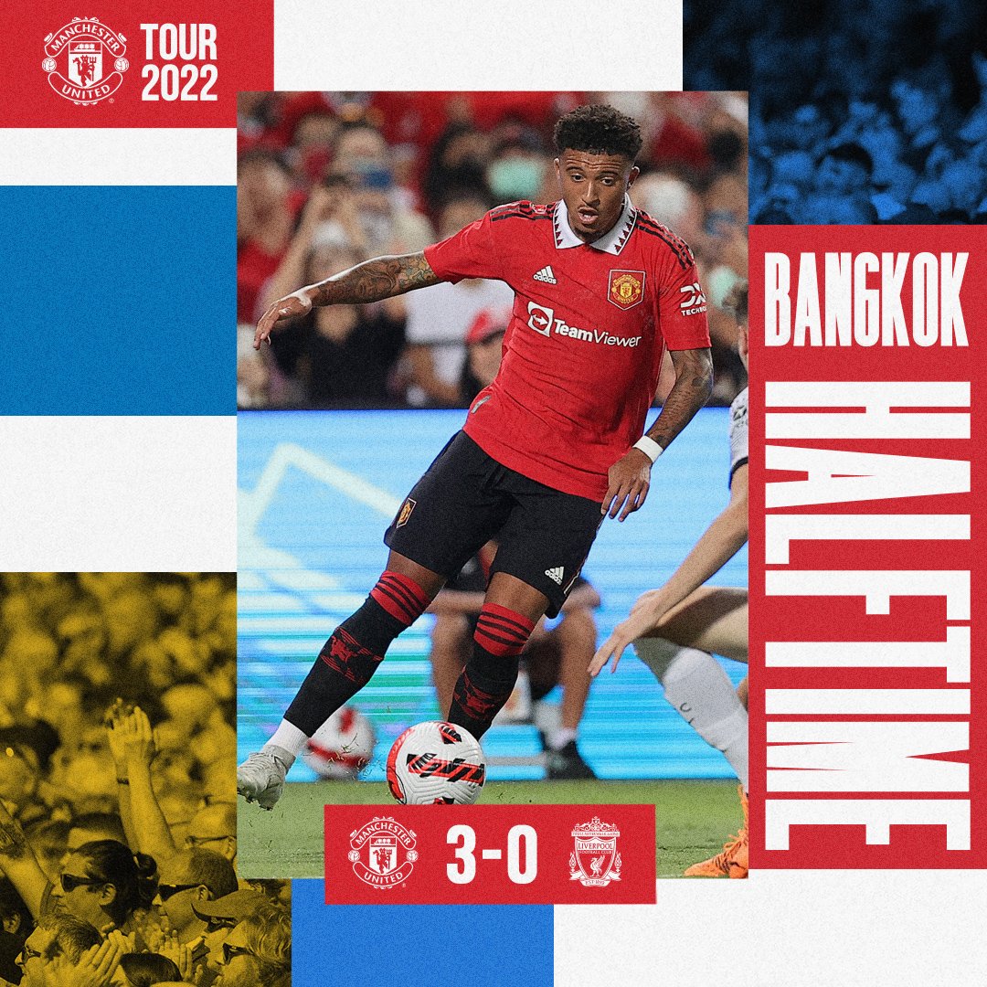 ManUtd's tweet photo. 💥 @Sanchooo10
✨ @Fred08Oficial
🔥 @AnthonyMartial

Three fine finishes mean United lead 3-0 at the break! 💪

#MUFC || #MUTOUR22