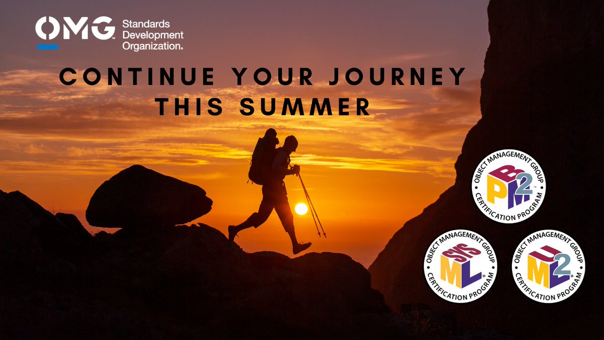 ObjectMgmtGroup's tweet photo. 😎 We want you to succeed! Continue/complete your OMG certification journey this summer! #bpm2 #sysml #uml2
BPM2: https://t.co/ti3x3OGroW
SysML: https://t.co/6UWZ2MWMC0
UML2: https://t.co/t7MUJWDIEX
Vouchers: https://t.co/OffkfogNGu https://t.co/okRkrC8odD